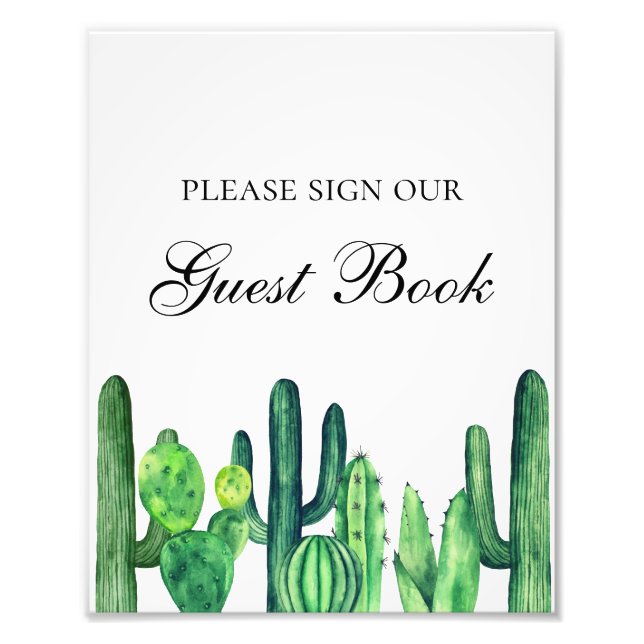 Foto Signo del libro de invitados de cactus verdes. Bod (Frente)