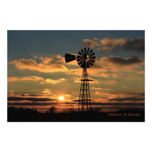 Foto Silhouette Windmill Kansas Sunset Photo/Poster