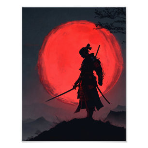 Foto Silueta Samurai Luna Roja