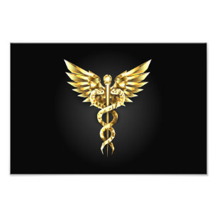 Foto Símbolo Caduceo Poligonal Dorado