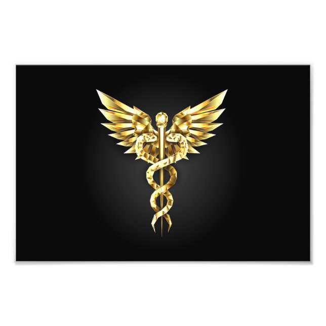 Foto Símbolo Caduceo Poligonal Dorado (Frente)