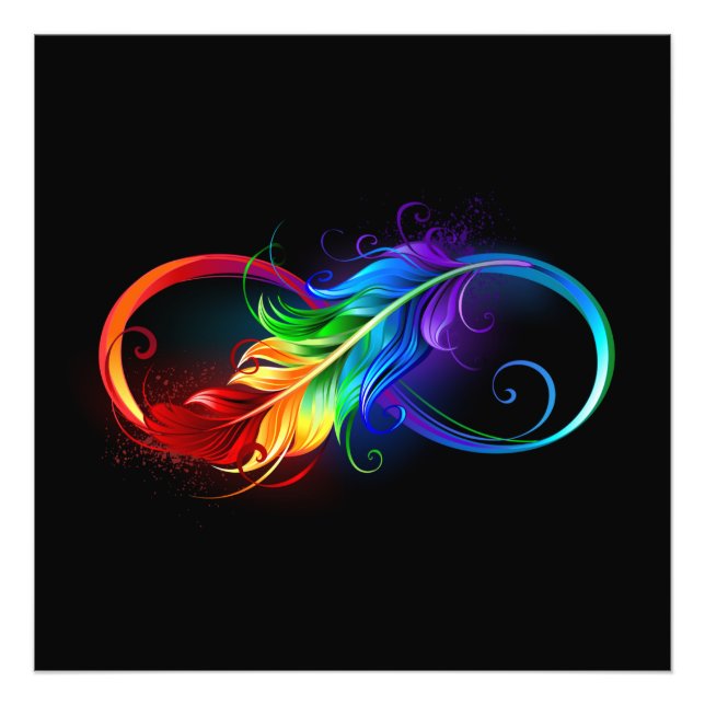 Foto Símbolo de infinito con pluma de arcoíris (Frente)