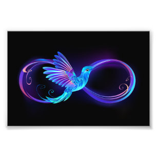 Foto Símbolo de infinito neón con colibrí brillante