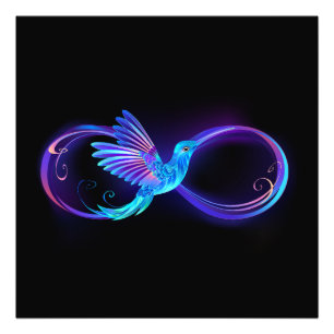 Foto Símbolo de infinito neón con colibrí brillante