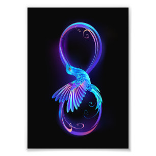 Foto Símbolo de infinito neón con colibrí brillante