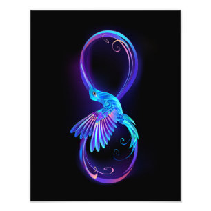 Foto Símbolo de infinito neón con colibrí brillante