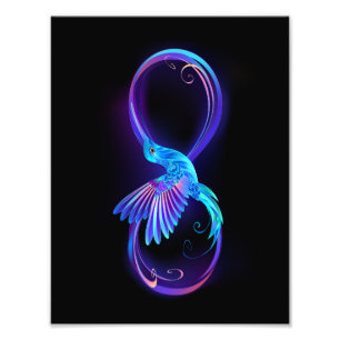 Foto Símbolo de infinito neón con colibrí brillante