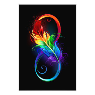 Foto Símbolo infinito con plumas arcoiris
