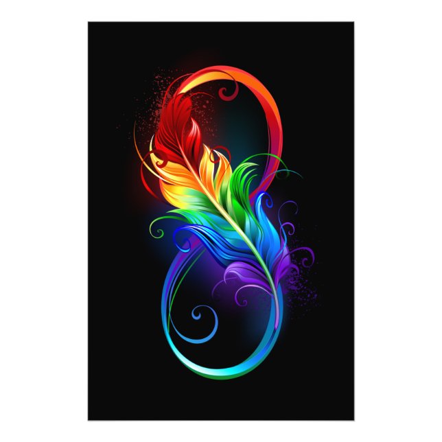 Foto Símbolo infinito con plumas arcoiris (Frente)