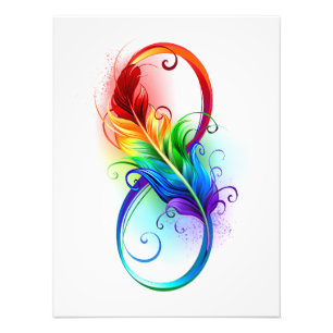 Foto Símbolo infinito con plumas arcoiris