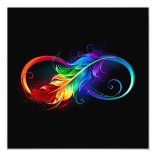 Foto Símbolo infinito con plumas arcoiris