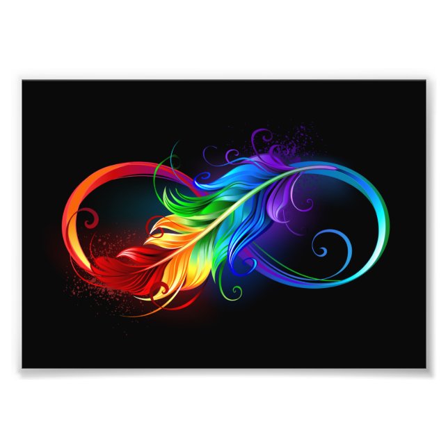 Foto Símbolo infinito con plumas arcoiris (Frente)