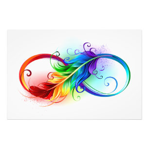 Foto Símbolo infinito con plumas arcoiris