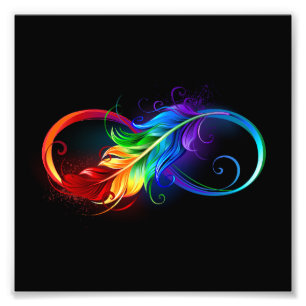 Foto Símbolo infinito con plumas arcoiris
