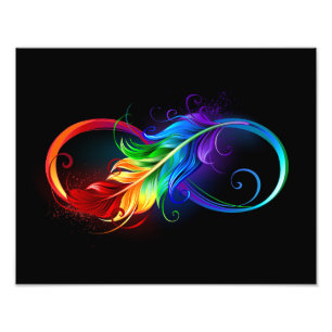 Foto Símbolo infinito con plumas arcoiris