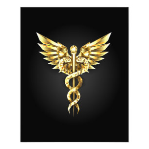 Foto Símbolo poligonal de oro Caduceus