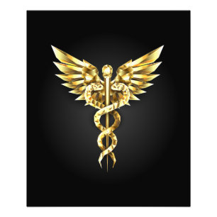 Foto Símbolo poligonal de oro Caduceus