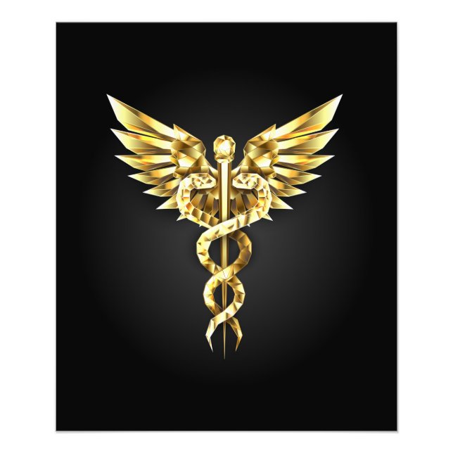 Foto Símbolo poligonal de oro Caduceus (Frente)