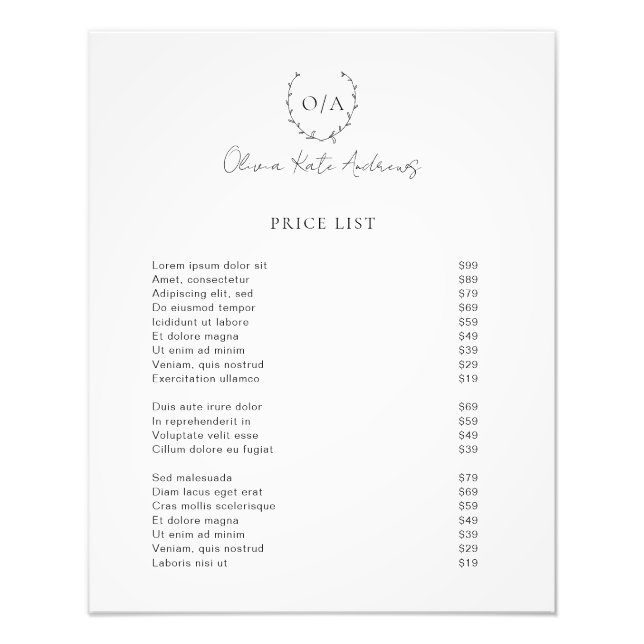 Foto Simple clásico Monograma Wreath Elegante (Frente)