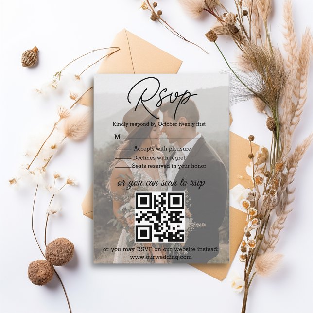 foto simple rsvp boda qr código tarjeta de gabinet (Subido por el creador)