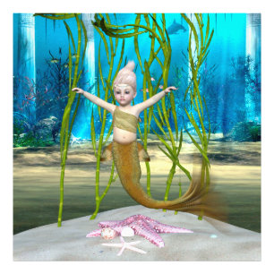 Foto Sirena Pequeña Fantasía Niña, Océano Azul