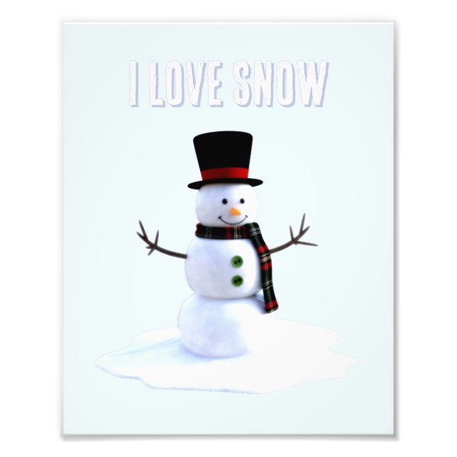 Foto Snowman with hat and scarf. I Love Snow (Frente)