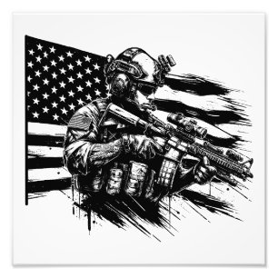 Foto Soldado militar norteamericano bandera de Estados 
