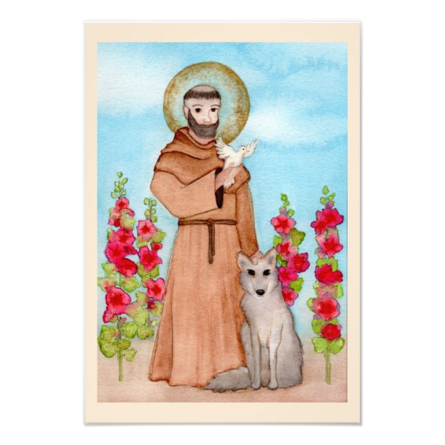 Foto St. Francis Coyote Watercolor Folk Art Premium (Frente)