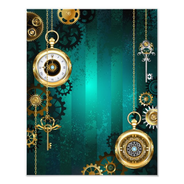Foto Steampunk Jewelry Watch on a Green Background (Frente)
