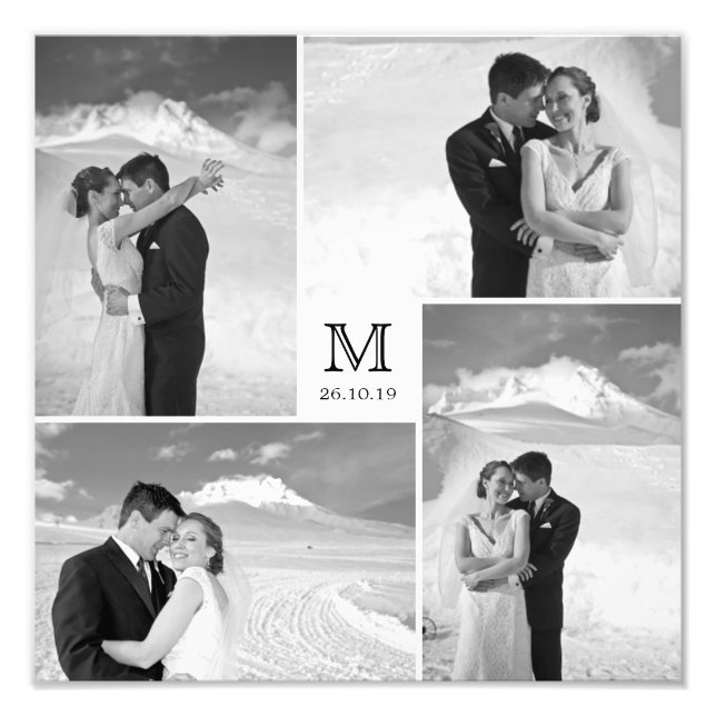Foto Stylish Grid White Square Monogram 4 Photo Wedding (Frente)