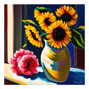 Foto Sunflowers and peony poster