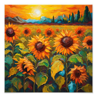 Foto Sunflowers field on sunset