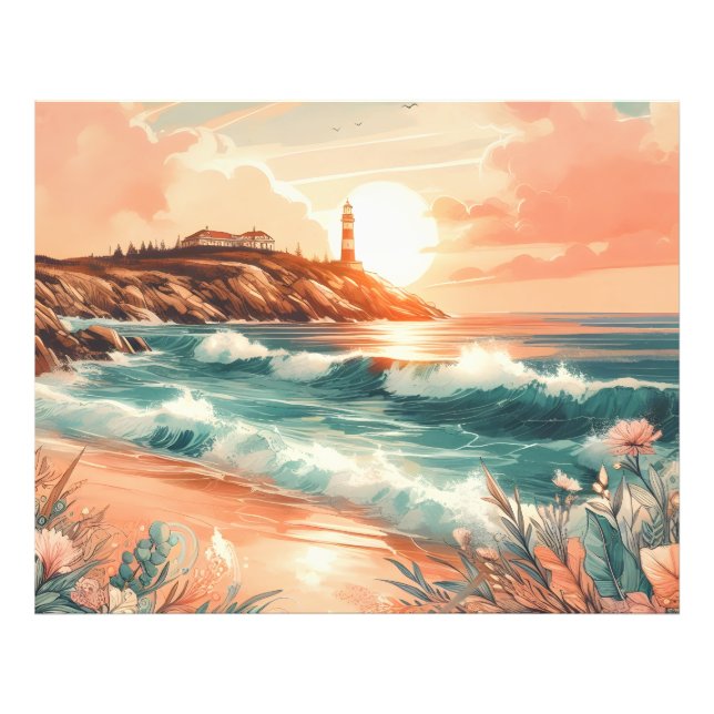 Foto Sunset Lighthouse Ocean Beach Boho Floral (Frente)