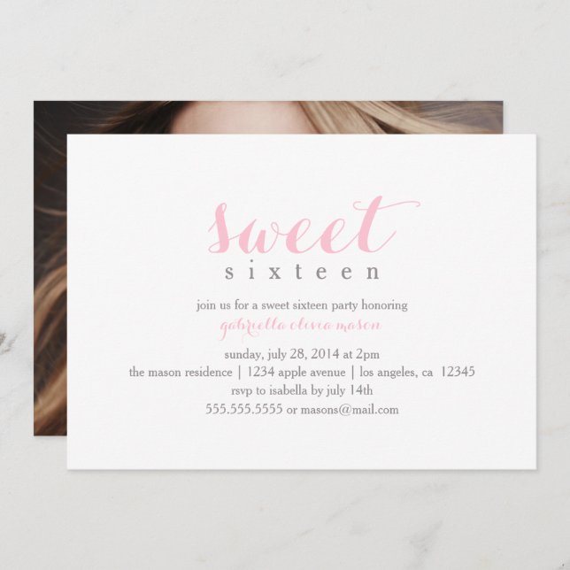 Foto Sweet 16| Invitación a la fiesta de cumpleaño (Anverso / Reverso)