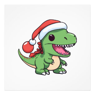 Foto T-Rex Dinosaur Kawaii con Sombrero de Navidad