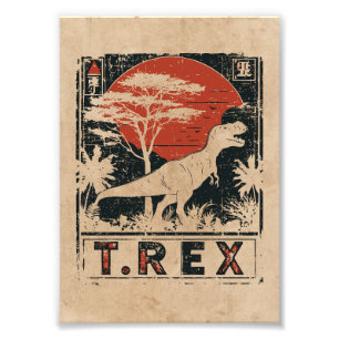 Foto T-Rex Dinosaur Vintage Art   Wabi Sabi Red Sun