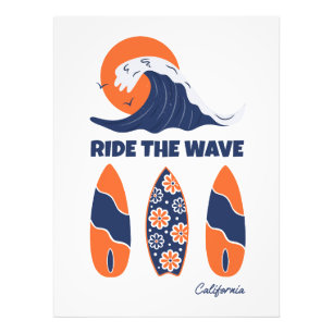 Foto Tablas de surf de arte retro atrevido Ride the Wav