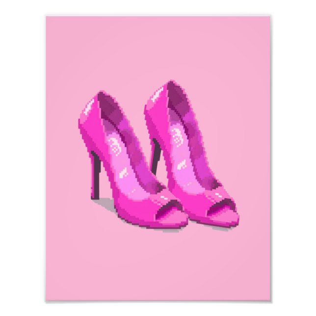 Foto Tacones Altos Rosas Estilo Pixel Art de 64 Bits (Frente)