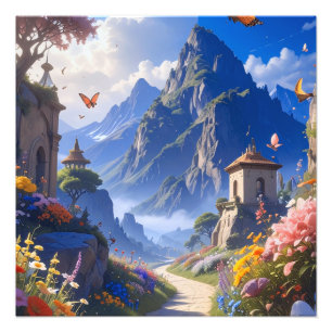 Foto Tapiz de paisaje de fantasía soñador – Montañas y