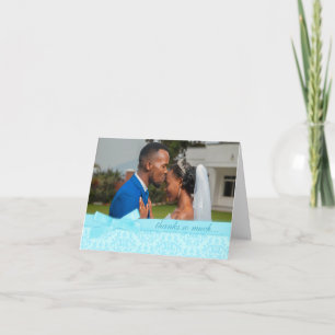 Foto tarjeta de agradecimiento de boda damasco azu