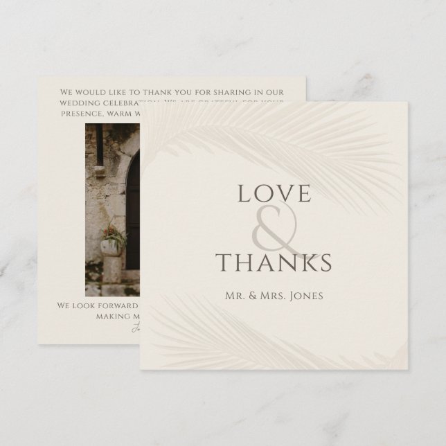 Foto: Tarjeta de agradecimiento de Boda de hoja tr (Anverso / Reverso)