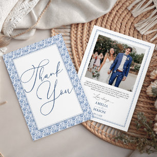 Foto Tarjeta de agradecimiento de boda floral azul