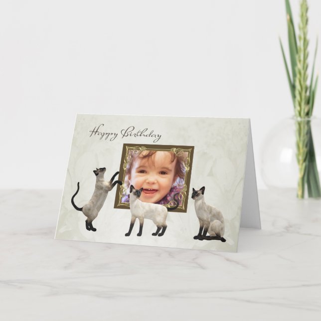 Foto Tarjeta de cumpleaños con gatos siameses (Anverso)