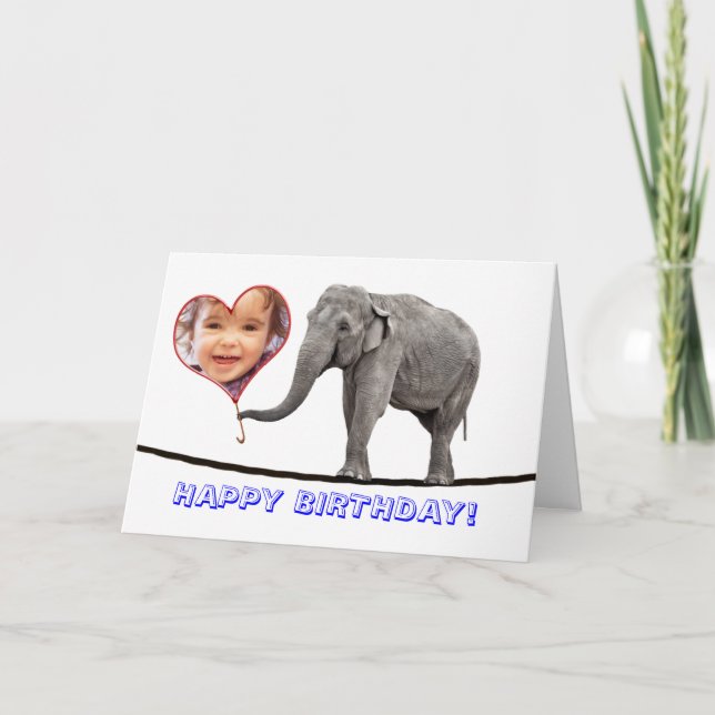 Foto Tarjeta de cumpleaños, cuerda floja, elefante (Anverso)