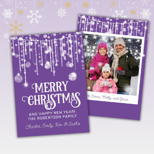 Foto Tarjeta de Navidad Luces de Cadena Purpura Bl