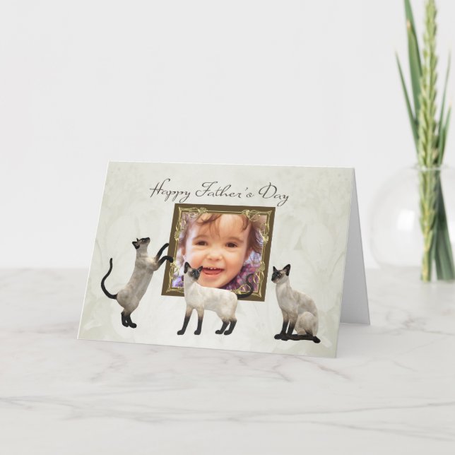 Foto tarjeta del Día del Padre con gatos siameses (Anverso)