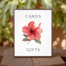 Tarjetas de boda de hibisco con acuarela y señal d