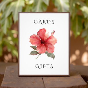 Foto Tarjetas de boda de hibisco con acuarela y señal d
