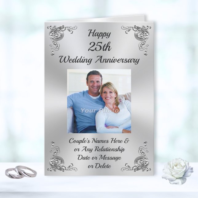 Foto, tarjetas personalizadas del 25º aniversario  (Happy 25th Wedding Anniversary Card for Parents. 25th anniversary cards. Silver anniversary card. )