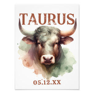Foto Taurus Watercolor Bull Zodiac Rótulo Poster Arte